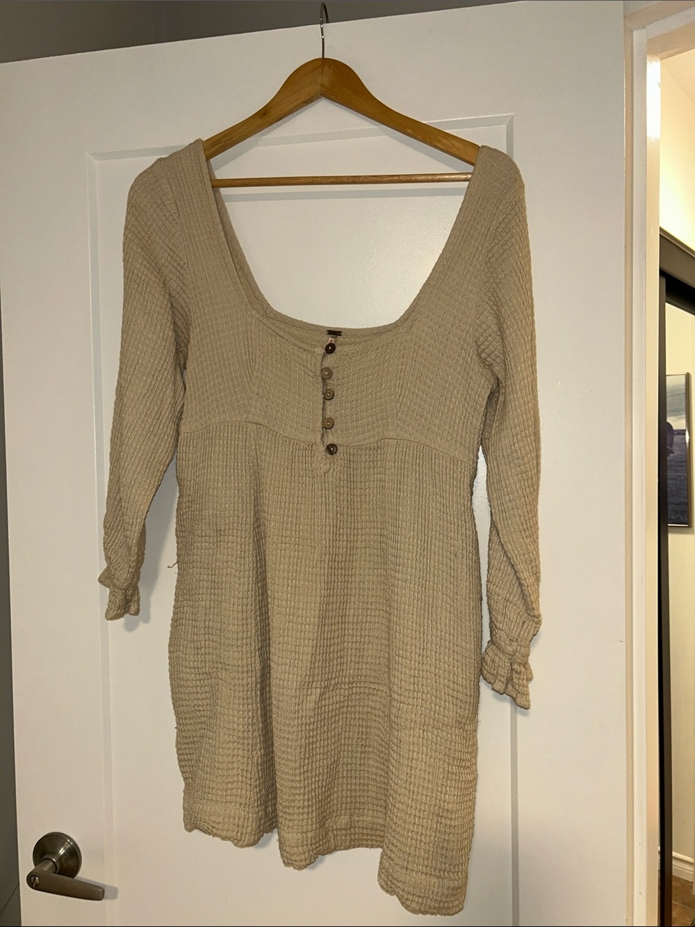 Free People Beige Waffle Knit Mini Dress